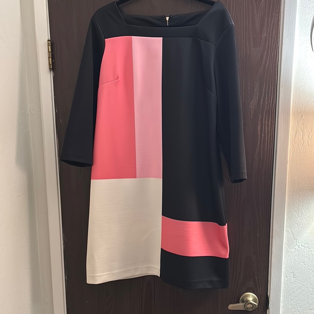 New York & Company Asymmetrical Black and Pink Sheath Dress